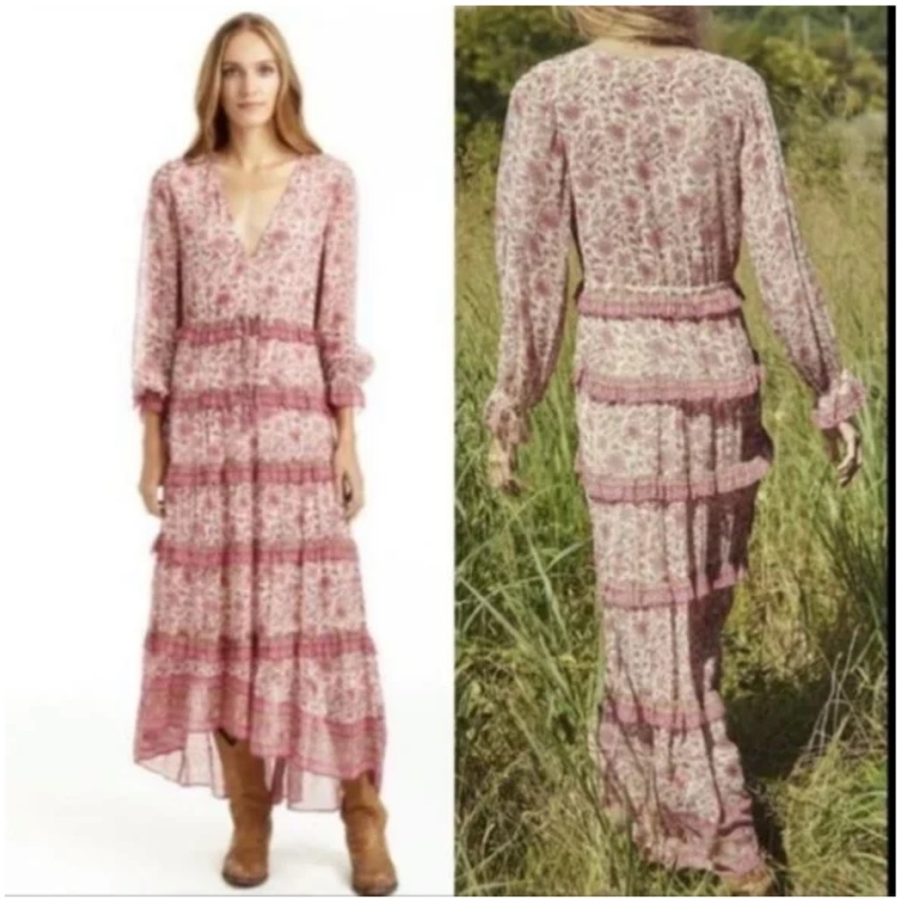 Anthropologie Love the Label Tippy Border Maxi Dress 
Pink Floral Size Medium